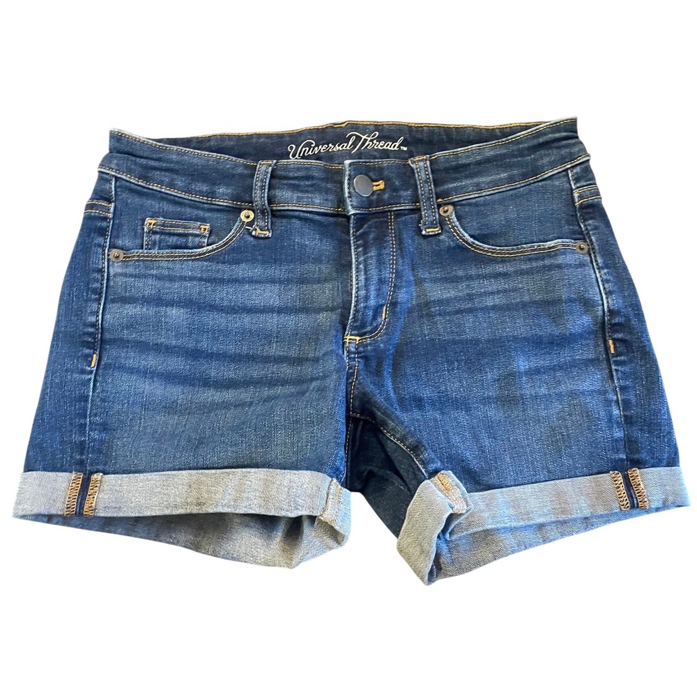 Universal Thread Womens Denim Midi Shorts Cuffed Medium Wash Blue Size 0 25R